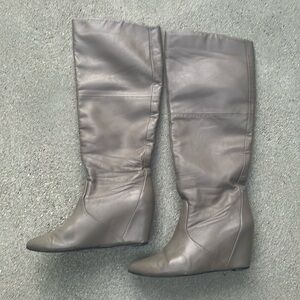 Grey Leather Platform Boots
